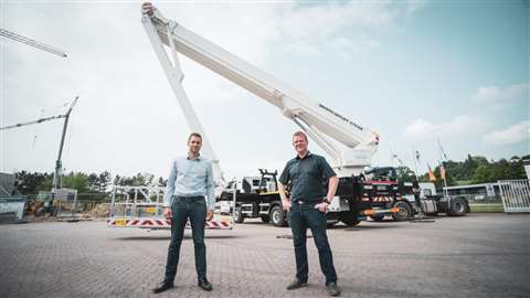 Left to right: Dominik Keller and Daniel Wenzel with the Bronto S70XR truck mount