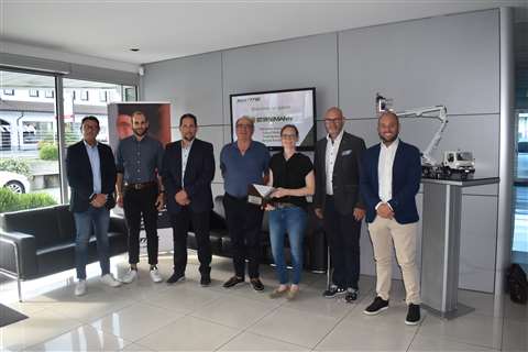 The Multitel and Stirnimann management teams together at Multitel's headquarters in Manta, Italy
