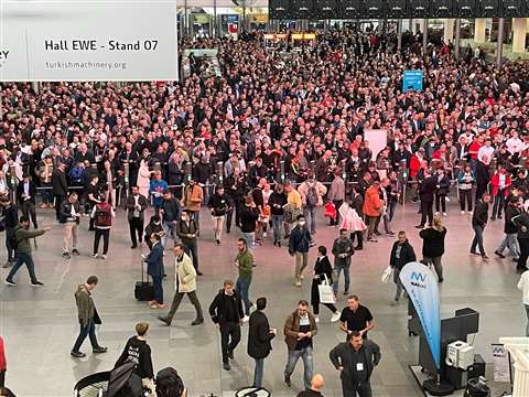 Crowds arrive at Bauma 2022 in Munich, Germany. 