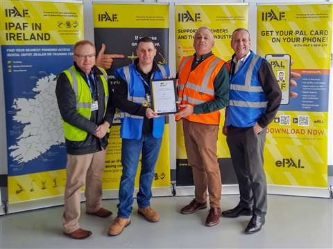 Keith O’Rourke, Aerial Platform Hire Ltd (A Briggs Equipment Ireland group company); Damien O'Connor, IPAF Irish Country Manager; John Cusack, Director Blulift Ltd (former owner of Blulift); and Gary Clements, Group MD of Briggs Equipment Ireland